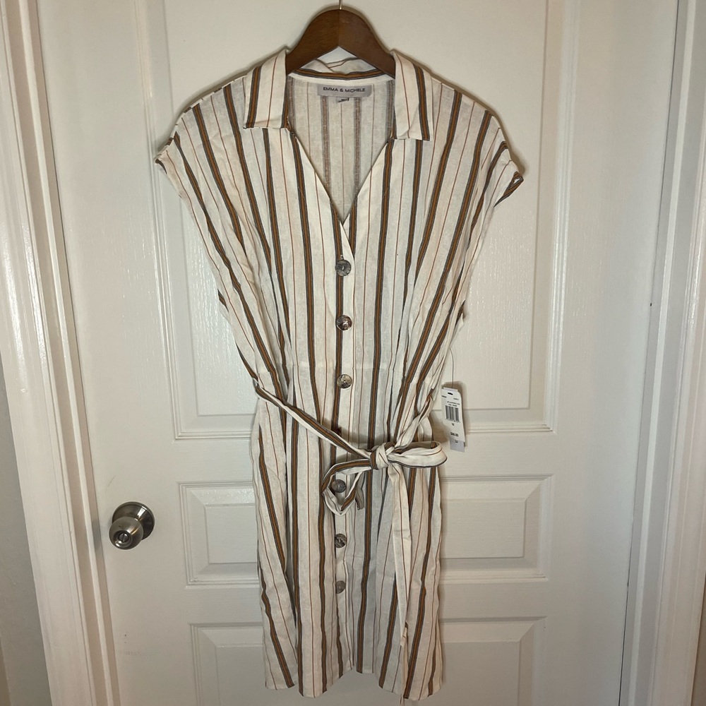 Emma & Michele Stripe Belted Shirtdress